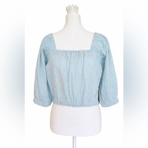 Apiece Apart Organic Cotton Blue Stripe Smocked Crop Top Sustainable Size10 NWT